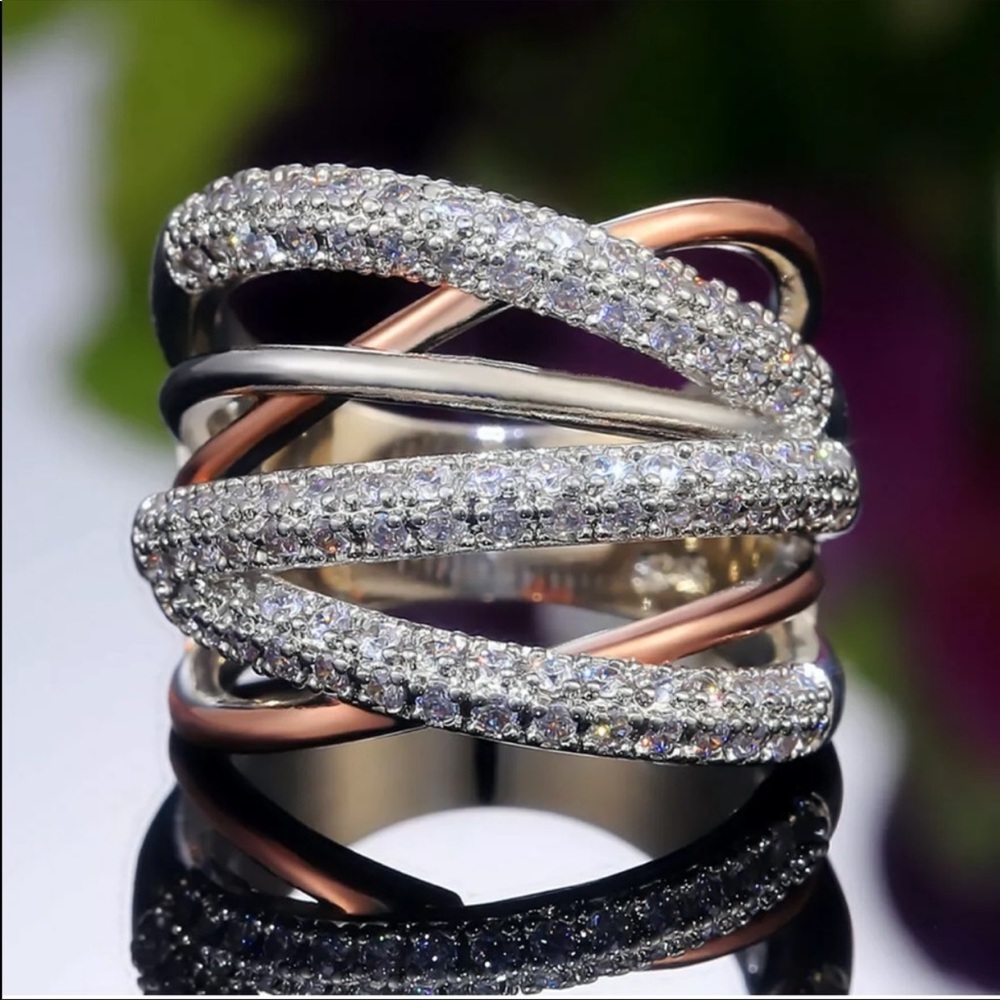 New Luxury Two-Tone Created White Sapphire Cross O - Picture 2 of 3